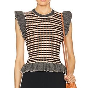 Industry Republic Black Jacquard Knit Ruffle Top Size Large